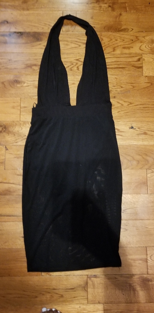 Black halter low v neck dress